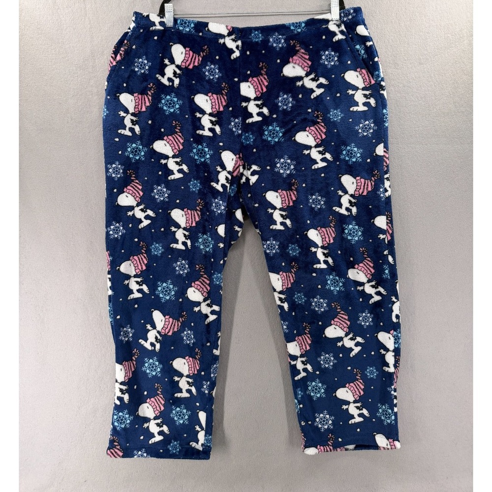 Peanuts Plush Pajama Pants Snoopy Womens 2X 18W/20W Blue Pink Snowflake Cozy